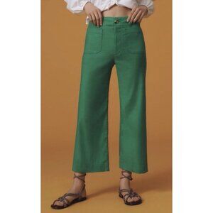 ANTHROPOLOGIE MAEVE The Colette Cropped Wide Leg Linen Pants in Bright Green 25